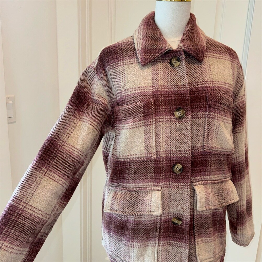 American Eagle Outfitters Shacket Womens XS Plaid Mauve Pink Button Front